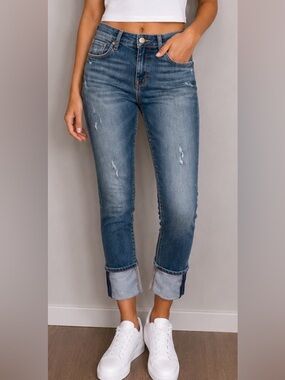 Hudson Jeans Girls Distressed Slim-Fit Denim Roll Cuff Crop Slim Vintage Skinny